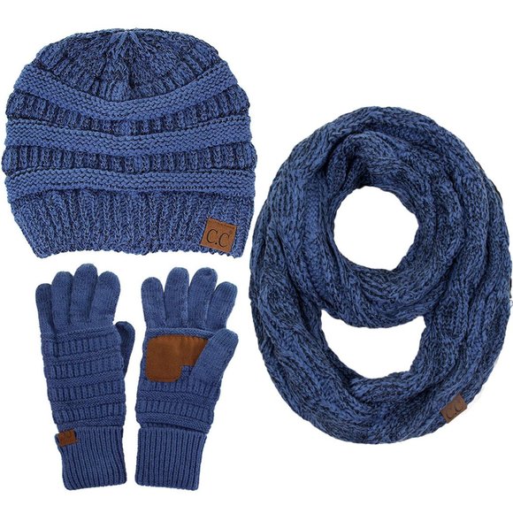 C.C 3pc Metallic Knit Beanie Gloves Scarves Set main image 3